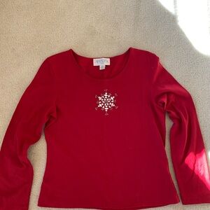 Vintage Casual Corner Annex Vibrant Red Top with Snowflake Design Size SP